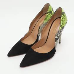 Pre Owned حذاء كعب عالي أكوازورا جلد سويدي ونقشة بايثون متعددة الألوان مقاس 38