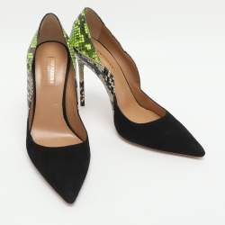 Pre Owned حذاء كعب عالي أكوازورا جلد سويدي ونقشة بايثون متعددة الألوان مقاس 38