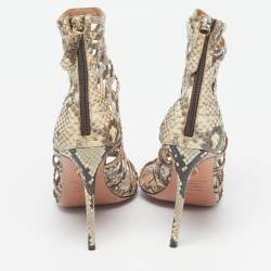 مملوكة مسبقًا Aquazzura knockout Size 38.5 Beige Snakeskin Embossed Leather Gladiator Sandals