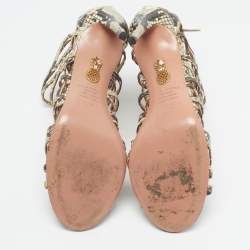 مملوكة مسبقًا Aquazzura knockout Size 38.5 Beige Snakeskin Embossed Leather Gladiator Sandals