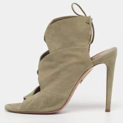 Pre Owned Aquazzura Sexy Thing Size 37 Grey Suede Ankle Strap Sandals