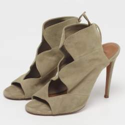 Pre Owned Aquazzura Sexy Thing Size 37 Grey Suede Ankle Strap Sandals