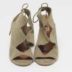 Pre Owned Aquazzura Sexy Thing Size 37 Grey Suede Ankle Strap Sandals