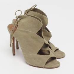 Pre Owned Aquazzura Sexy Thing Size 37 Grey Suede Ankle Strap Sandals