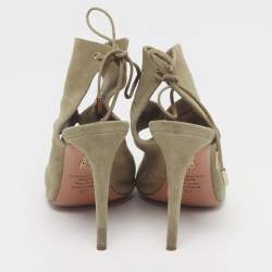 Pre Owned Aquazzura Sexy Thing Size 37 Grey Suede Ankle Strap Sandals