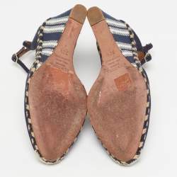 مملوكة مسبقًا Aquazzura Malibu Grosgrain Size 38.5 Navy Blue Fabric Suede Espadrille Wedge Pumps