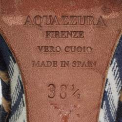 مملوكة مسبقًا Aquazzura Malibu Grosgrain Size 38.5 Navy Blue Fabric Suede Espadrille Wedge Pumps