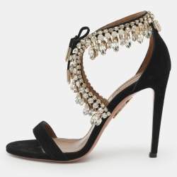 مملوكة مسبقًا صندل أكوازورا ميلا أسود شامواة بحزام للكاحل مقاس 36