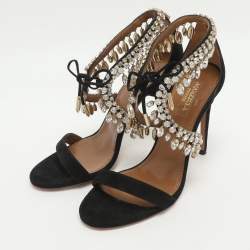 Pre Owned صندل أكوازورا ميلا أسود شامواة بحزام للكاحل مقاس 36