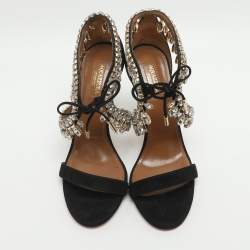 Pre Owned صندل أكوازورا ميلا أسود شامواة بحزام للكاحل مقاس 36