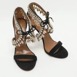 Pre Owned صندل أكوازورا ميلا أسود شامواة بحزام للكاحل مقاس 36