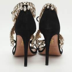 Pre Owned صندل أكوازورا ميلا أسود شامواة بحزام للكاحل مقاس 36