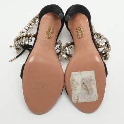 Pre Owned صندل أكوازورا ميلا أسود شامواة بحزام للكاحل مقاس 36