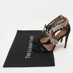 Pre Owned صندل أكوازورا ميلا أسود شامواة بحزام للكاحل مقاس 36