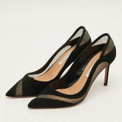 Pre Owned Aquazzura Dalia Size 37 Black Mesh and Suede Pumps