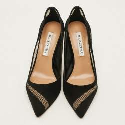 Pre Owned Aquazzura Dalia Size 37 Black Mesh and Suede Pumps