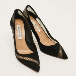 Pre Owned Aquazzura Dalia Size 37 Black Mesh and Suede Pumps