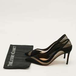 Pre Owned Aquazzura Dalia Size 37 Black Mesh and Suede Pumps