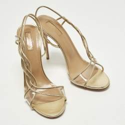 Pre Owned Aquazzura Swing Size 40 Gold Leather And PVC Slingback Sandals