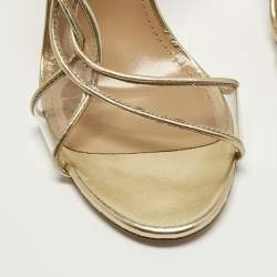 Pre Owned Aquazzura Swing Size 40 Gold Leather And PVC Slingback Sandals