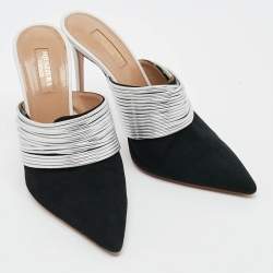 Pre Owned Aquazzura Rendez Vous Size 39.5 Black/Silver Leather and Suede Mules