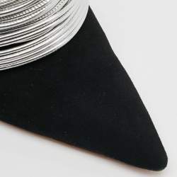 Pre Owned Aquazzura Rendez Vous Size 39.5 Black/Silver Leather and Suede Mules