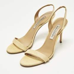 Pre Owned Aquazzura So Nude Size 36 Beige Raffia Slingback Sandals