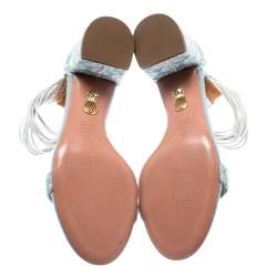 Pre Owned Aquazzura Light Blue Embroidery Demin Spin Me Around Strappy Sandals Size 39
