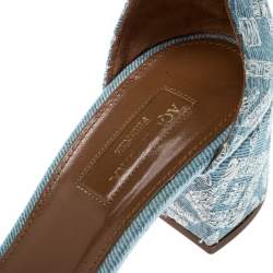 Pre Owned Aquazzura Light Blue Embroidery Demin Spin Me Around Strappy Sandals Size 39