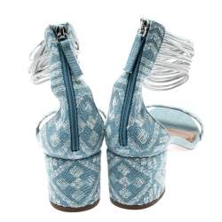 Pre Owned Aquazzura Light Blue Embroidery Demin Spin Me Around Strappy Sandals Size 39