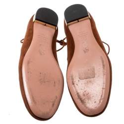 Pre Owned Aquazzura Brown Suede Dancer Lace Up Ballet Flats Size 38.5