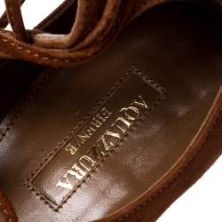 Pre Owned Aquazzura Brown Suede Dancer Lace Up Ballet Flats Size 38.5