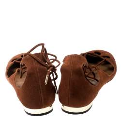 Pre Owned Aquazzura Brown Suede Dancer Lace Up Ballet Flats Size 38.5