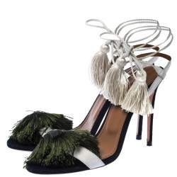 مملوكة مسبقًا Aquazzura White Suede Johanna Ortiz Tassel Ankle Wrap Sandals Size 36.5