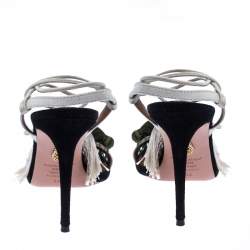 مملوكة مسبقًا Aquazzura White Suede Johanna Ortiz Tassel Ankle Wrap Sandals Size 36.5