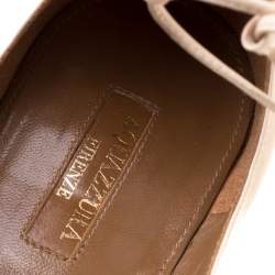 Pre Owned Aquazzura Beige Leather Christie Ankle Wrap Pointed Toe Flats Size 37