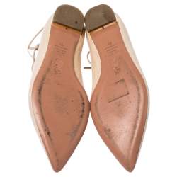 Pre Owned Aquazzura Beige Leather Christie Ankle Wrap Pointed Toe Flats Size 37