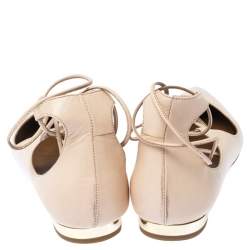 Pre Owned Aquazzura Beige Leather Christie Ankle Wrap Pointed Toe Flats Size 37