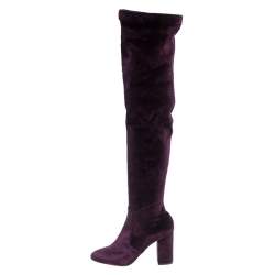 Pre Owned Aquazzura Purple Velvet So Me Knee High Boots Size 38.5