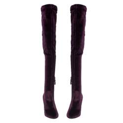 Pre Owned Aquazzura Purple Velvet So Me Knee High Boots Size 38.5