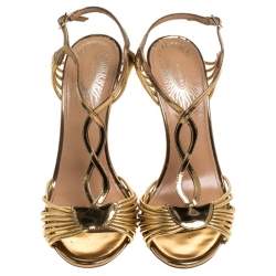 Aquazzura Metallic Gold Leather Josephine Ankle Strap Sandals Size 38
