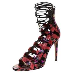 Aquazzura Multicolor Python Leather Elaphe Cut Out Ankle Wrap Sandals Size 37