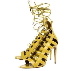 Pre Owned Aquazzura Yellow Python Leather Amazon Lace Up Open Toe Sandals Size 38