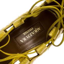 Pre Owned Aquazzura Yellow Python Leather Amazon Lace Up Open Toe Sandals Size 38