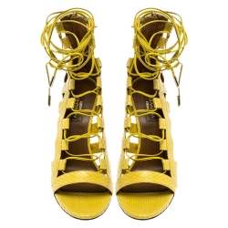 Pre Owned Aquazzura Yellow Python Leather Amazon Lace Up Open Toe Sandals Size 38