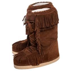 مملوكة مسبقًا Aquazzura Brown Suede Fringe Detail Lace Up Boho Karlie Boots Size 40