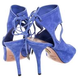 مملوكة مسبقًا Aquazzura Blue Cutout Suede Sexy Thing Peep Toe Sandals Size 39.5