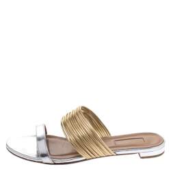 Pre Owned صندل أكوازورا رندفو جلد فضي  وجلد ذهبي ميتالك مقاس 38.5