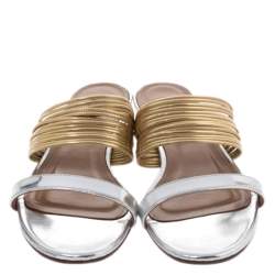 Pre Owned صندل أكوازورا رندفو جلد فضي  وجلد ذهبي ميتالك مقاس 38.5