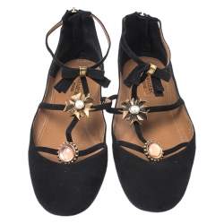 Pre Owned حذاء فلات باليه أكوازورا زخرفة باندورا سويدي أسود مقاس 40